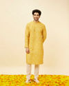 Manyavar Men Mustard Yellow Circular Printed Kurta Set