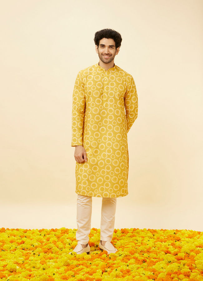 Manyavar Men Mustard Yellow Circular Printed Kurta Set