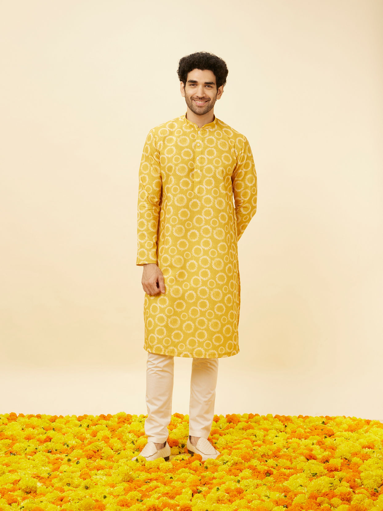 Buy Mustard Yellow Circular Printed Kurta Set Online in India Manyavar
