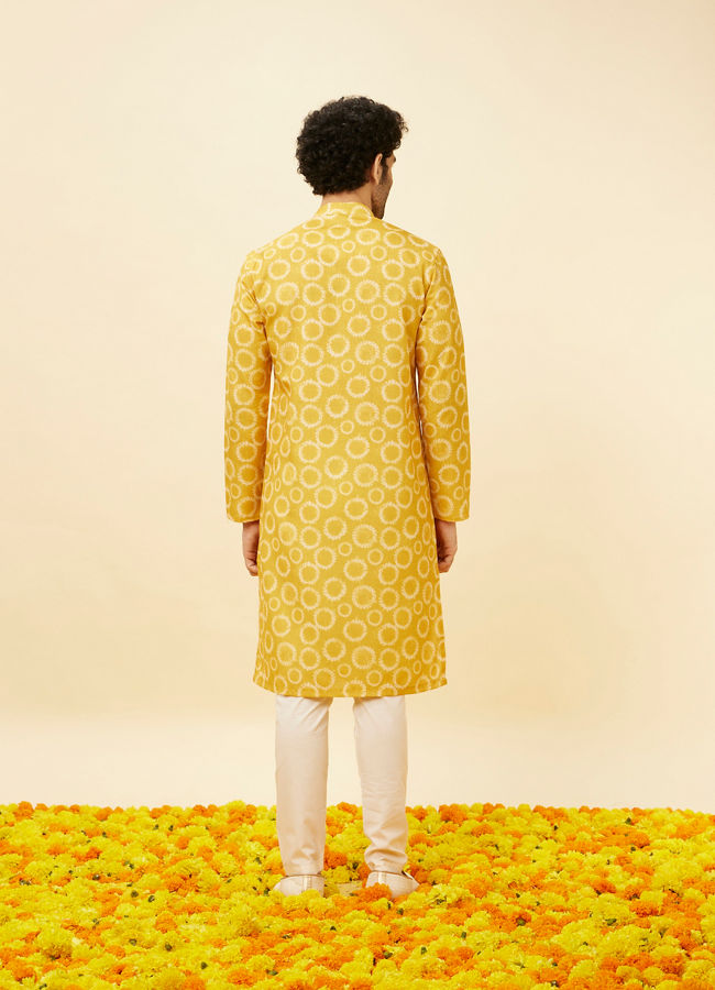 Manyavar Men Mustard Yellow Circular Printed Kurta Set