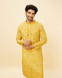 Manyavar Men Mustard Yellow Circular Printed Kurta Set