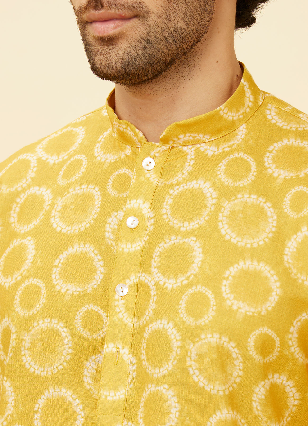 Manyavar Men Mustard Yellow Circular Printed Kurta Set