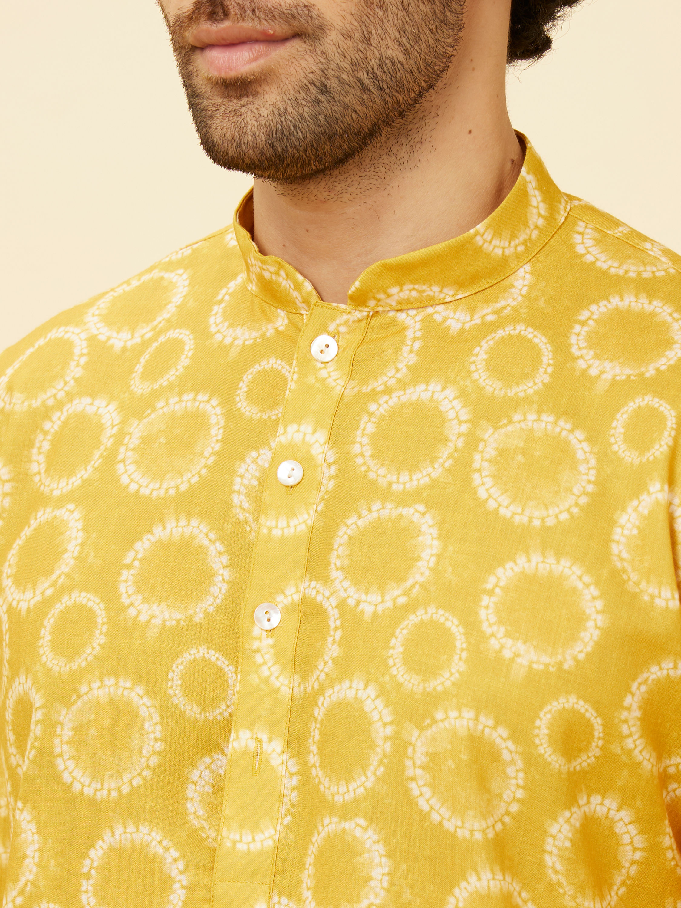 Manyavar Men Mustard Yellow Circular Printed Kurta Set