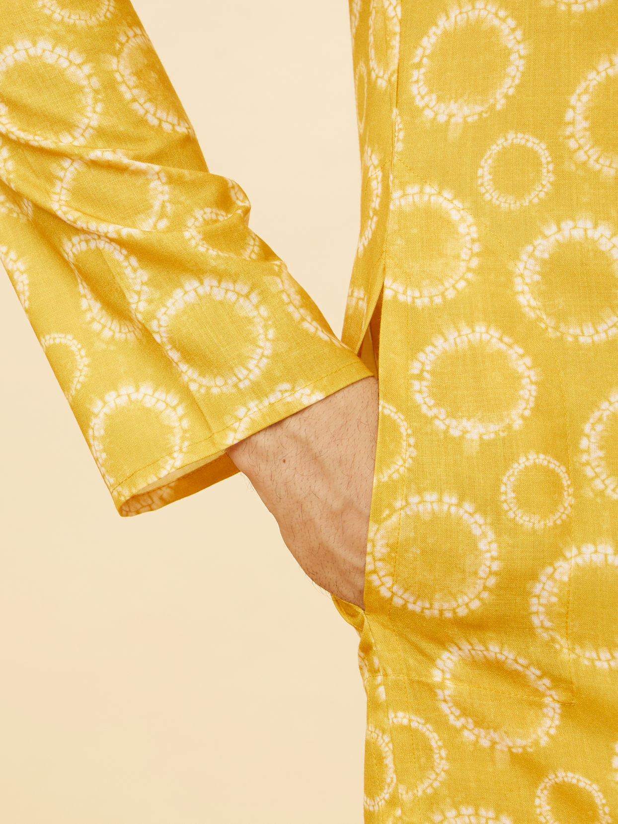 Manyavar Men Mustard Yellow Circular Printed Kurta Set
