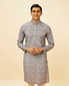 Manyavar Men Glacier Grey Ogee Printed Kurta Set