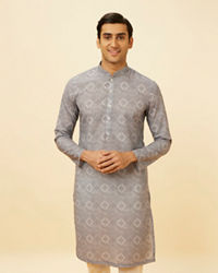 Manyavar Men Glacier Grey Ogee Printed Kurta Set
