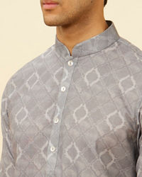 Manyavar Men Glacier Grey Ogee Printed Kurta Set