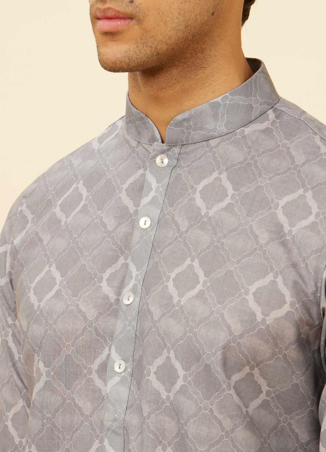 Manyavar Men Glacier Grey Ogee Printed Kurta Set