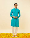 alt message - Manyavar Men Aqua Green Classic Kurta Set image number 2