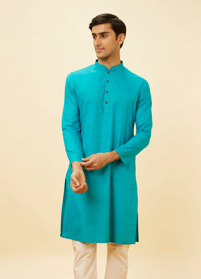 alt message - Manyavar Men Aqua Green Classic Kurta Set image number 0