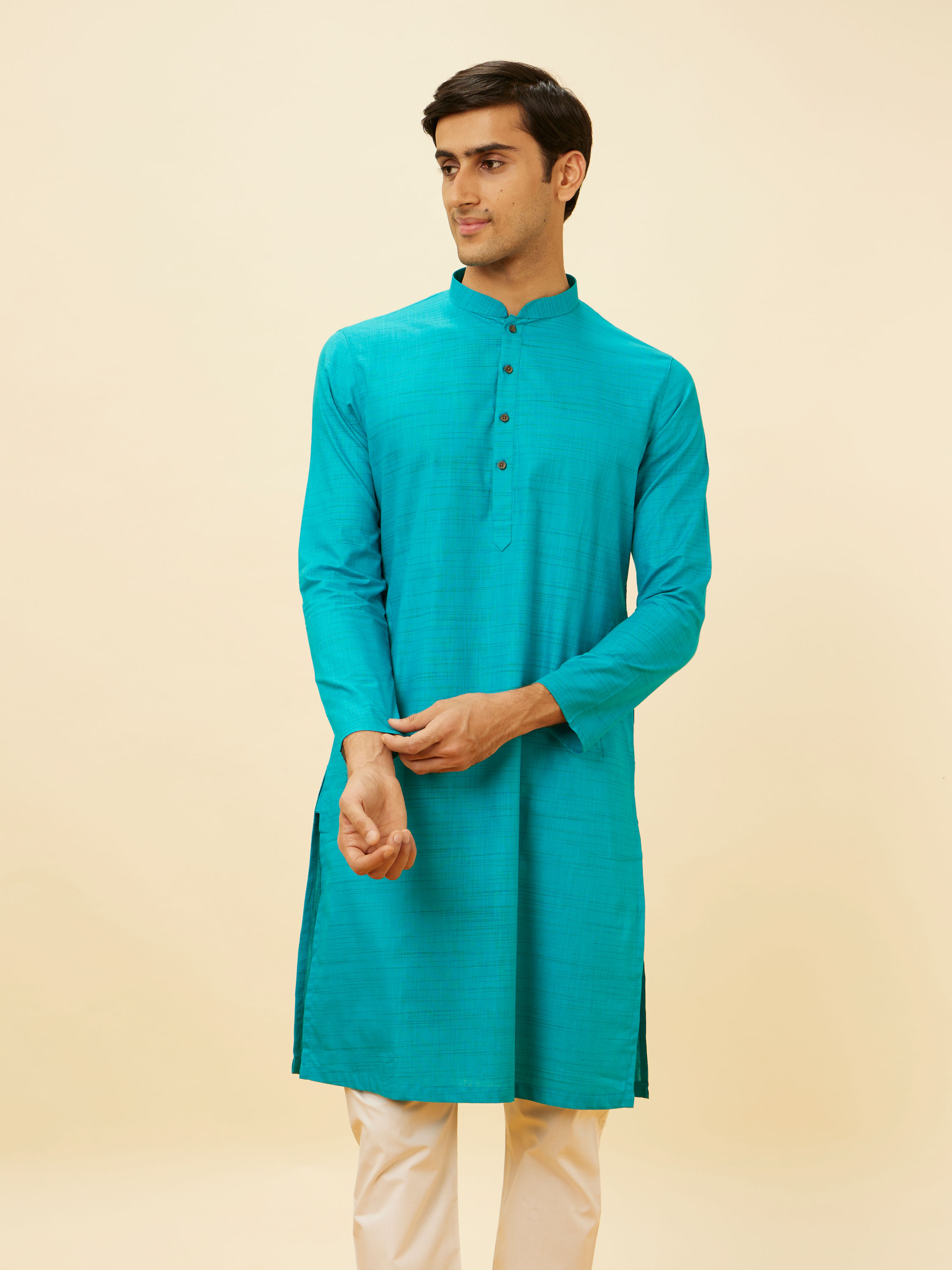Manyavar Men Aqua Green Classic Kurta Set