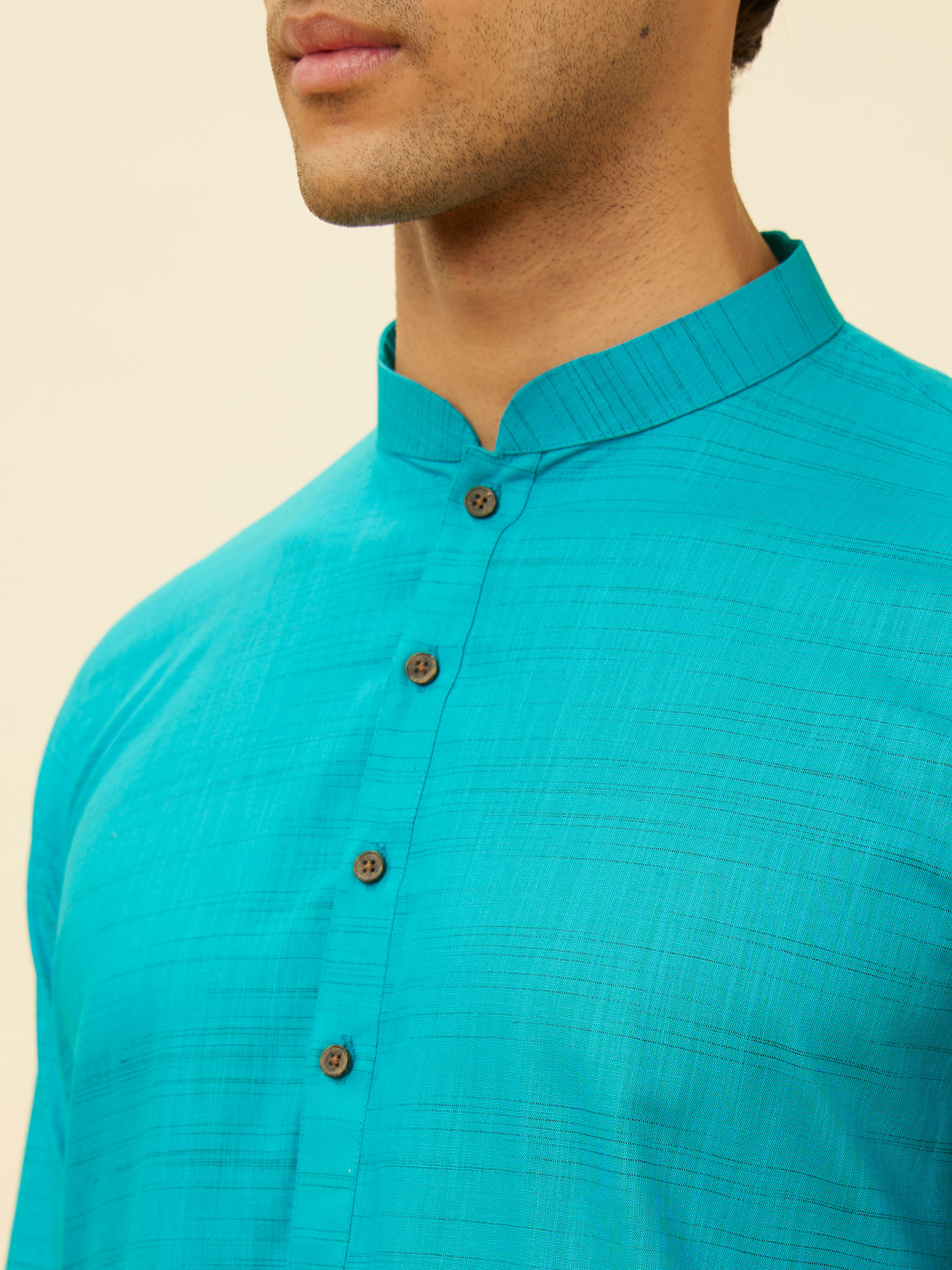 Manyavar Men Aqua Green Classic Kurta Set