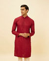 Manyavar Men Maroon Linear Printed Kurta Set image number 0