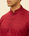 Manyavar Men Maroon Linear Printed Kurta Set image number 1