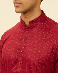 Manyavar Men Maroon Linear Printed Kurta Set