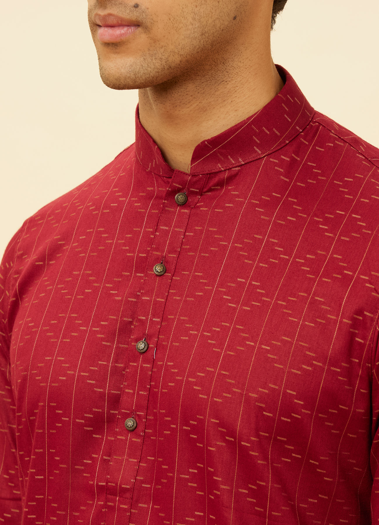 Manyavar Men Maroon Linear Printed Kurta Set