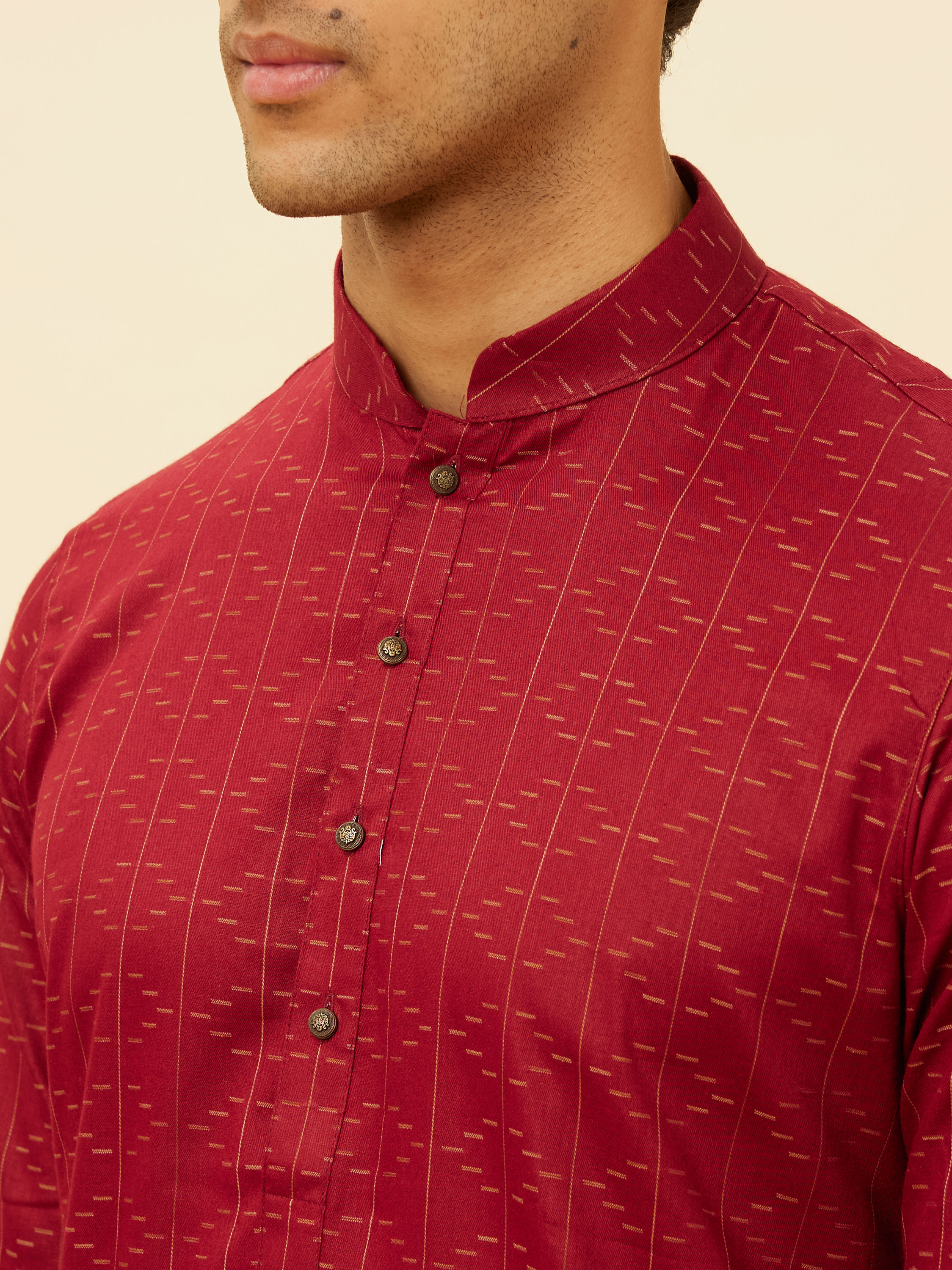 Manyavar Men Maroon Linear Printed Kurta Set