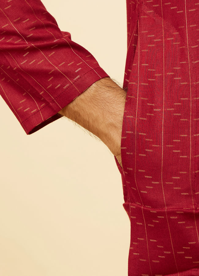 Manyavar Men Maroon Linear Printed Kurta Set