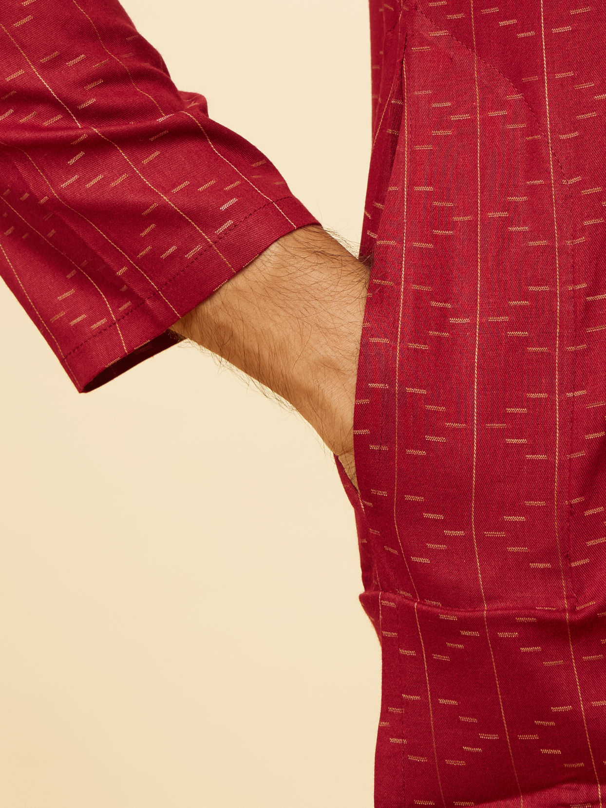 Manyavar Men Maroon Linear Printed Kurta Set