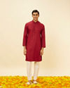 Manyavar Men Maroon Linear Printed Kurta Set