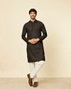 Manyavar Men Ebony Black Linear Patterned Kurta Set
