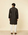 Manyavar Men Ebony Black Linear Patterned Kurta Set