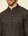 Manyavar Men Ebony Black Linear Patterned Kurta Set image number 1