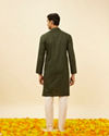Manyavar Men Dark Green Linear Printed Kurta Set