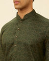 Manyavar Men Dark Green Linear Printed Kurta Set image number 1