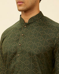 Manyavar Men Dark Green Linear Printed Kurta Set