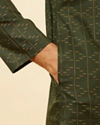 Manyavar Men Dark Green Linear Printed Kurta Set