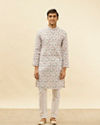 Manyavar Men Pearl White Botanical Printed Kurta Set