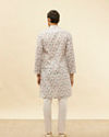 Manyavar Men Pearl White Botanical Printed Kurta Set