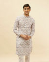 alt message - Manyavar Men Pearl White Botanical Printed Kurta Set image number 0