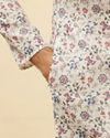 Manyavar Men Pearl White Botanical Printed Kurta Set