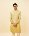 Manyavar Men Peach Yellow Floral Lattice Printed Kurta Set image number 0