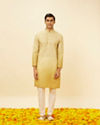 Manyavar Men Peach Yellow Floral Lattice Printed Kurta Set image number 2