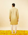 Manyavar Men Peach Yellow Floral Lattice Printed Kurta Set image number 5