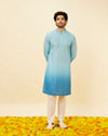 Manyavar Men Ice Blue Ombre Effect Floral Lattice Printed Kurta Set