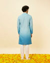Manyavar Men Ice Blue Ombre Effect Floral Lattice Printed Kurta Set