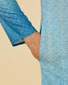 Manyavar Men Ice Blue Ombre Effect Floral Lattice Printed Kurta Set
