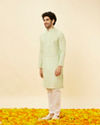 alt message - Manyavar Men Lime Green Harlequin Printed Kurta Set image number 2