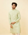 alt message - Manyavar Men Lime Green Harlequin Printed Kurta Set image number 0