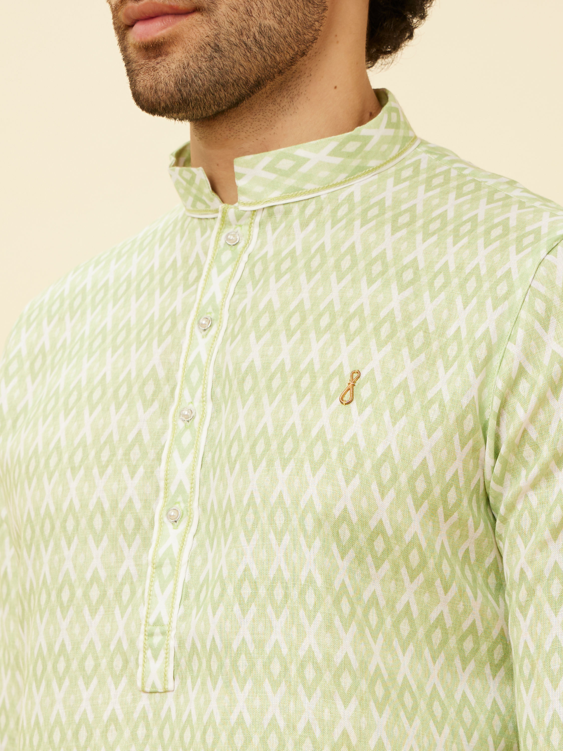 Manyavar Men Lime Green Harlequin Printed Kurta Set