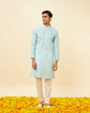 Manyavar Men Aquamarine Blue Harlequin Printed Kurta Set