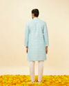 alt message - Manyavar Men Aquamarine Blue Harlequin Printed Kurta Set image number 5