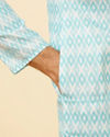 Manyavar Men Aquamarine Blue Harlequin Printed Kurta Set