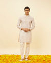 Manyavar Men Antique White Diamond Printed Kurta Set
