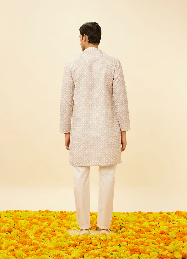 Manyavar Men Antique White Diamond Printed Kurta Set