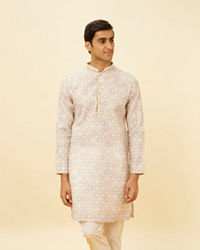 Manyavar Men Antique White Diamond Printed Kurta Set